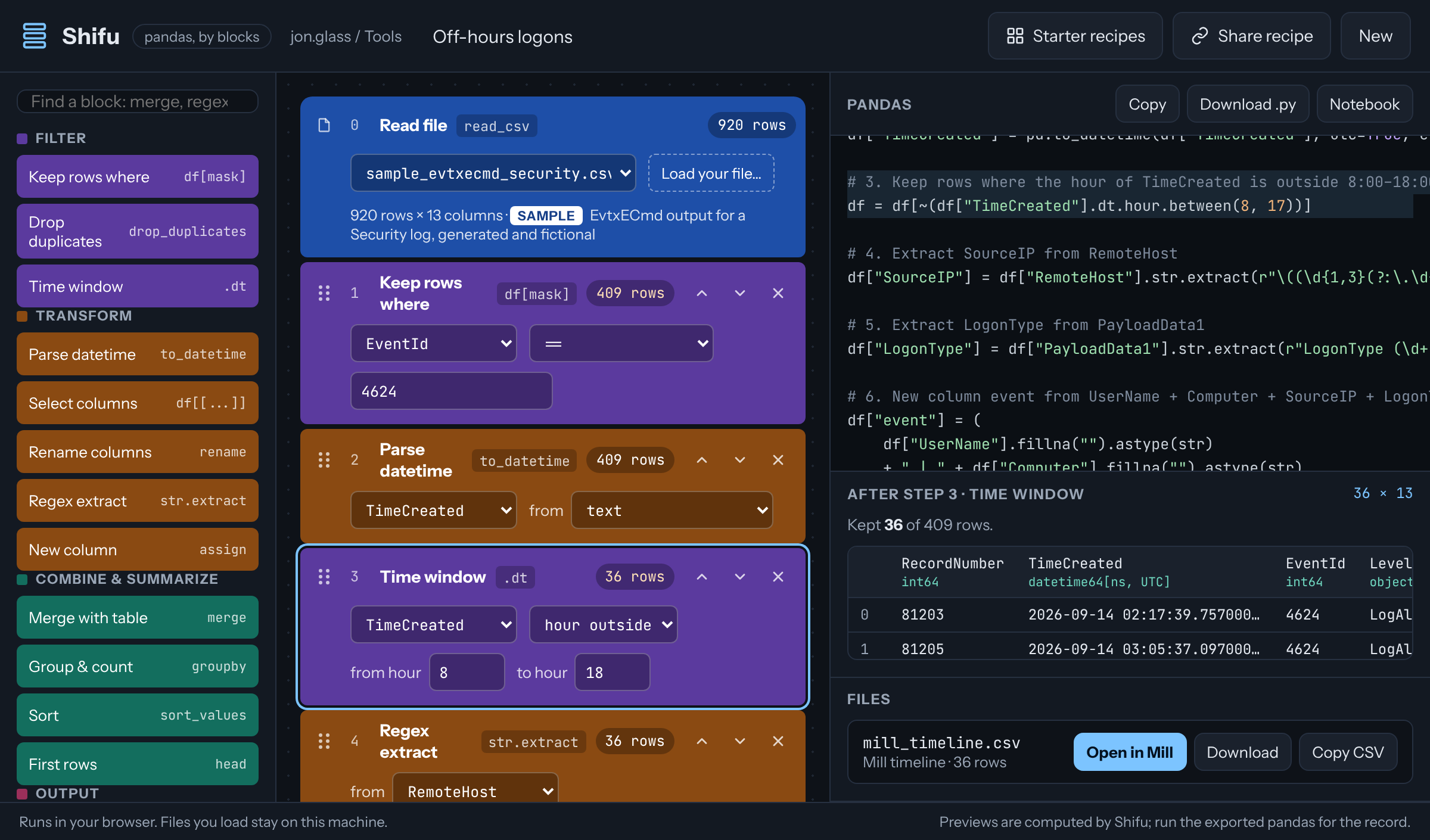 The Off-hours logons recipe